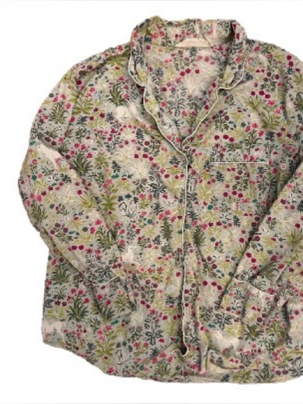 Printfresh Floral Button-Front Jacket in Cream, Pink & Green